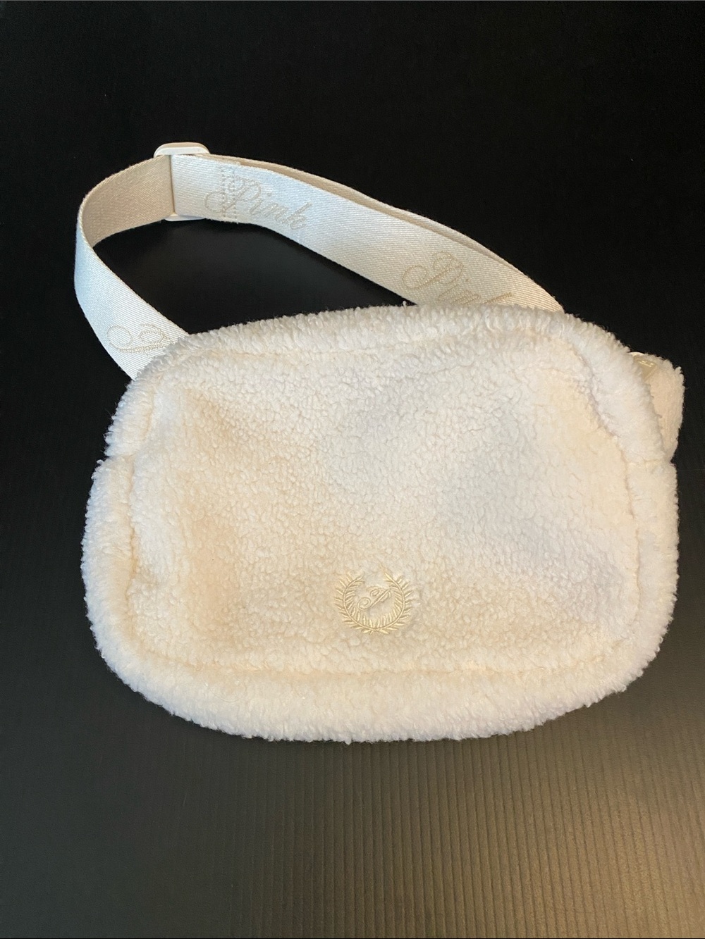 Pink Victoria’s Secrets Beige Sherpa Crossbody Belt Bag - O/S